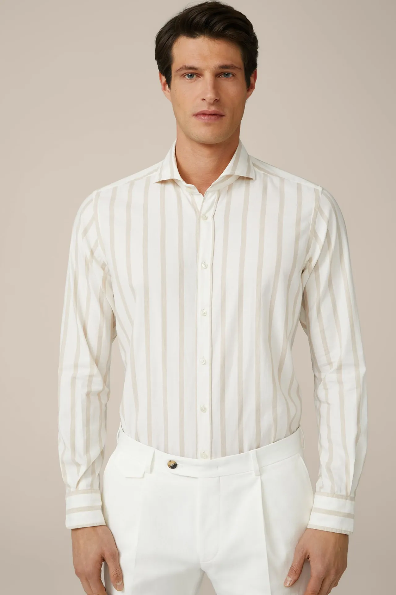 Baumwoll-Hemd Lano In Creme-Braun Gestreift*Windsor Hot