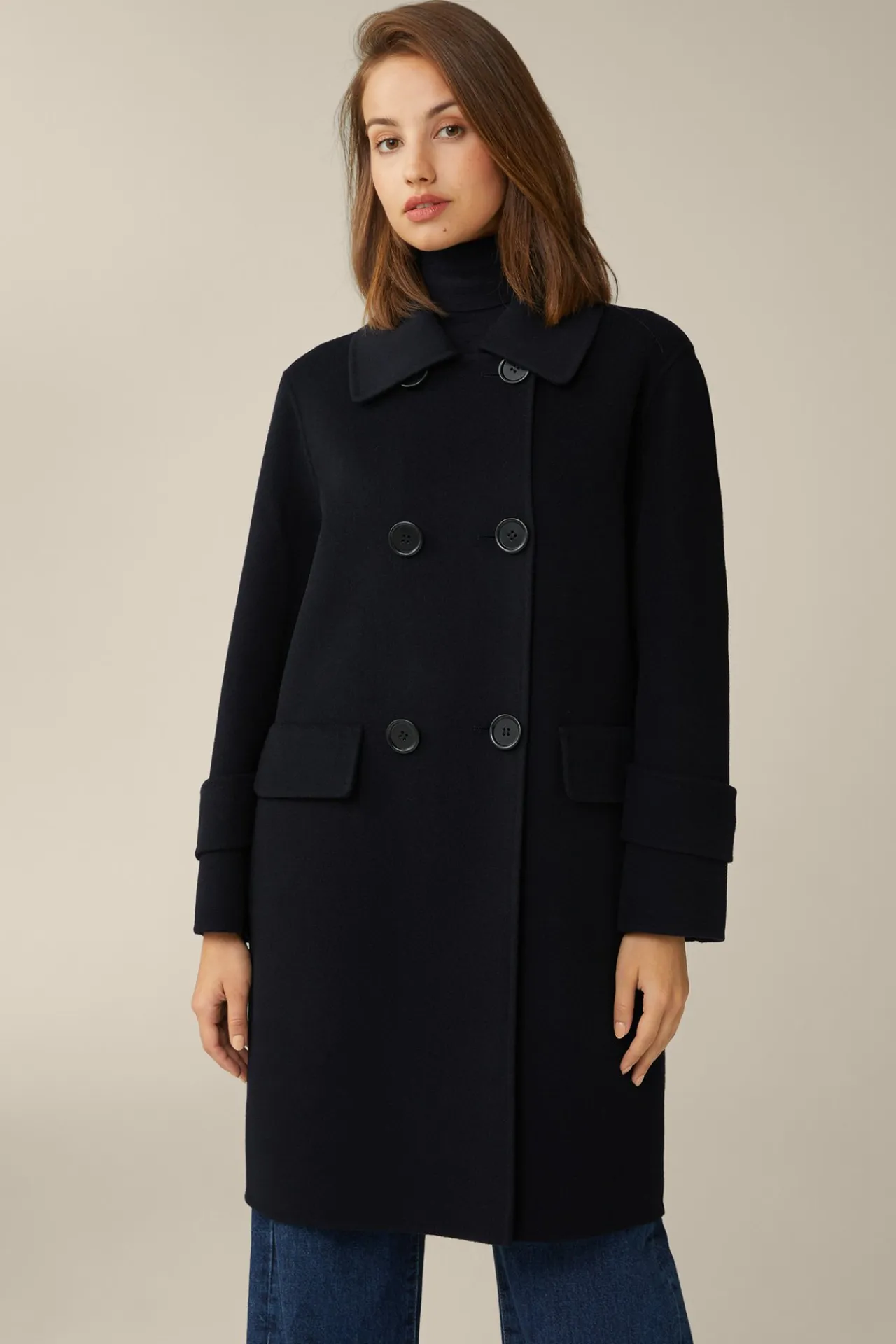 Double-Wollmix-Doppelreiher-Mantel Mit Cashmere In*Windsor Hot