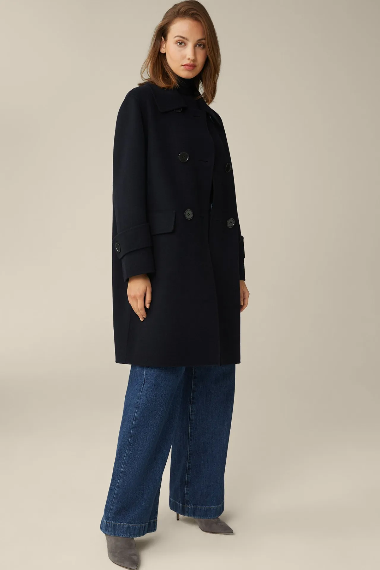 Double-Wollmix-Doppelreiher-Mantel Mit Cashmere In*Windsor Hot