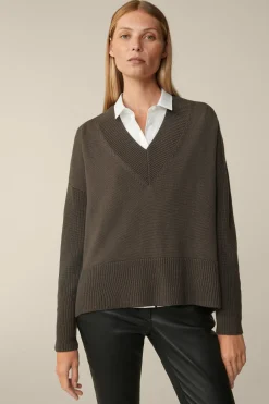 Merino-Strick-Pullover Mit V-Ausschnitt In*Windsor Hot