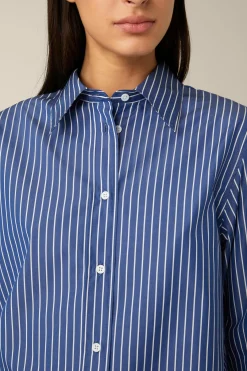 Popeline-Baumwoll-Streifen-Hemd-Bluse In*Windsor Hot