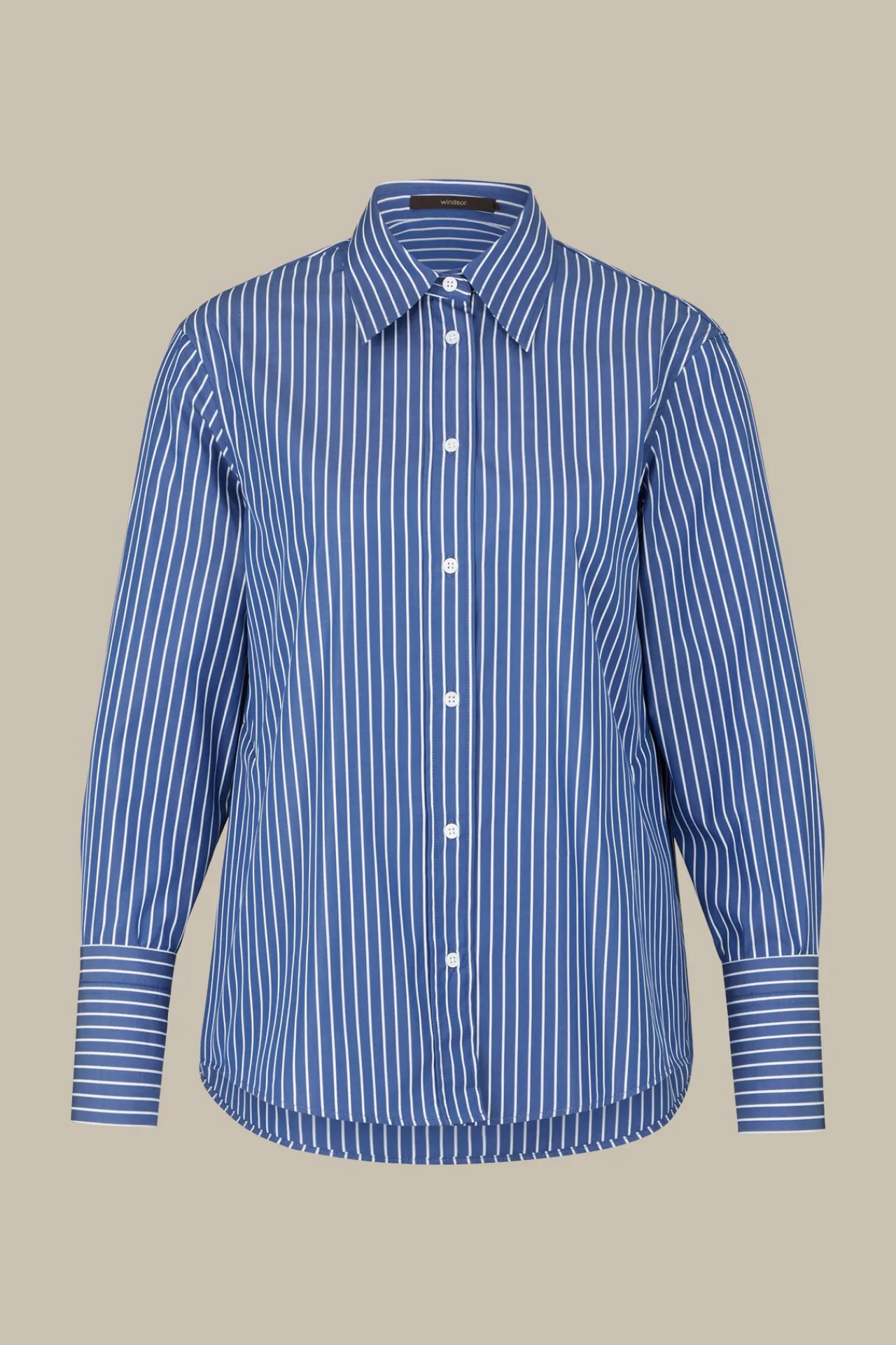 Popeline-Baumwoll-Streifen-Hemd-Bluse In*Windsor Hot