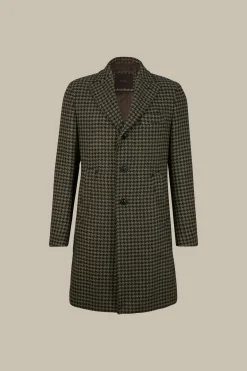 Schurwoll-Mantel Capo Mit Reverskragen Im Olive-Salbei Pepita Muster*Windsor Best