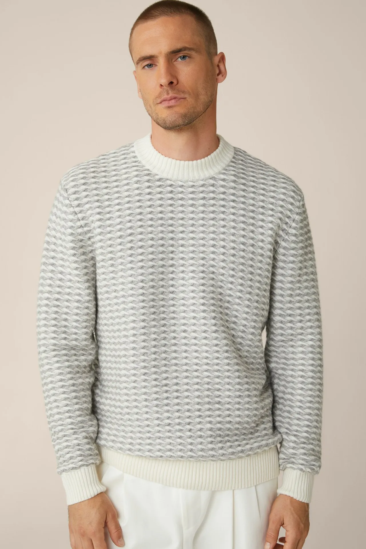 Schurwoll-Rundhals-Pullover Amilo Mit Cashmere In Strukturiert*Windsor Hot