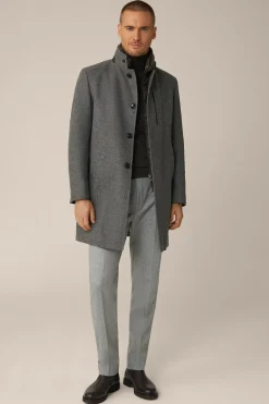 Stehkragen-Mantel Rivano Mit Cashmere Und Lammfellkragen In Grau Meliert*Windsor Sale