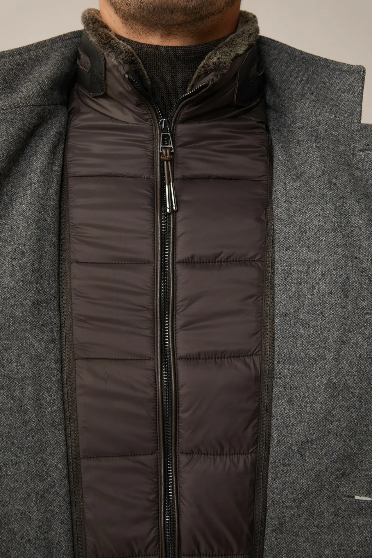 Stehkragen-Mantel Rivano Mit Cashmere Und Lammfellkragen In Grau Meliert*Windsor Sale