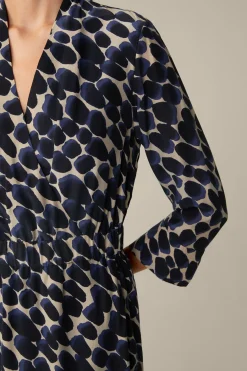 Viskose-Seidenmix-Wickel-Kleid In Navy-Beige Gemustert*Windsor Online