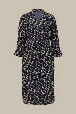 Viskose-Seidenmix-Wickel-Kleid In Navy-Beige Gemustert*Windsor Online