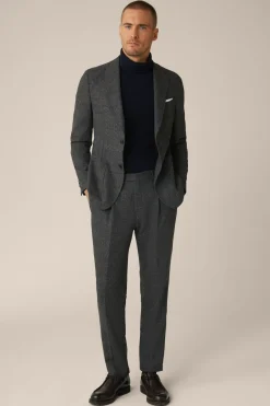 Wollmix-Baukasten-Hose Frero Mit Bundfalte In Anthrazit-Blau Check*Windsor New