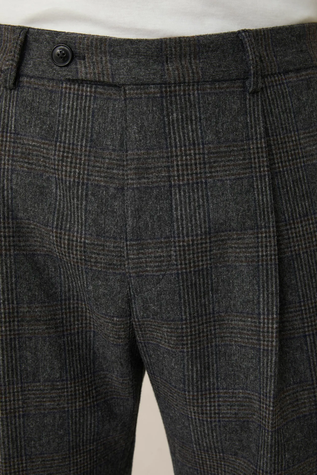 Wollmix-Baukasten-Hose Frero Mit Bundfalte In Anthrazit-Blau Check*Windsor New