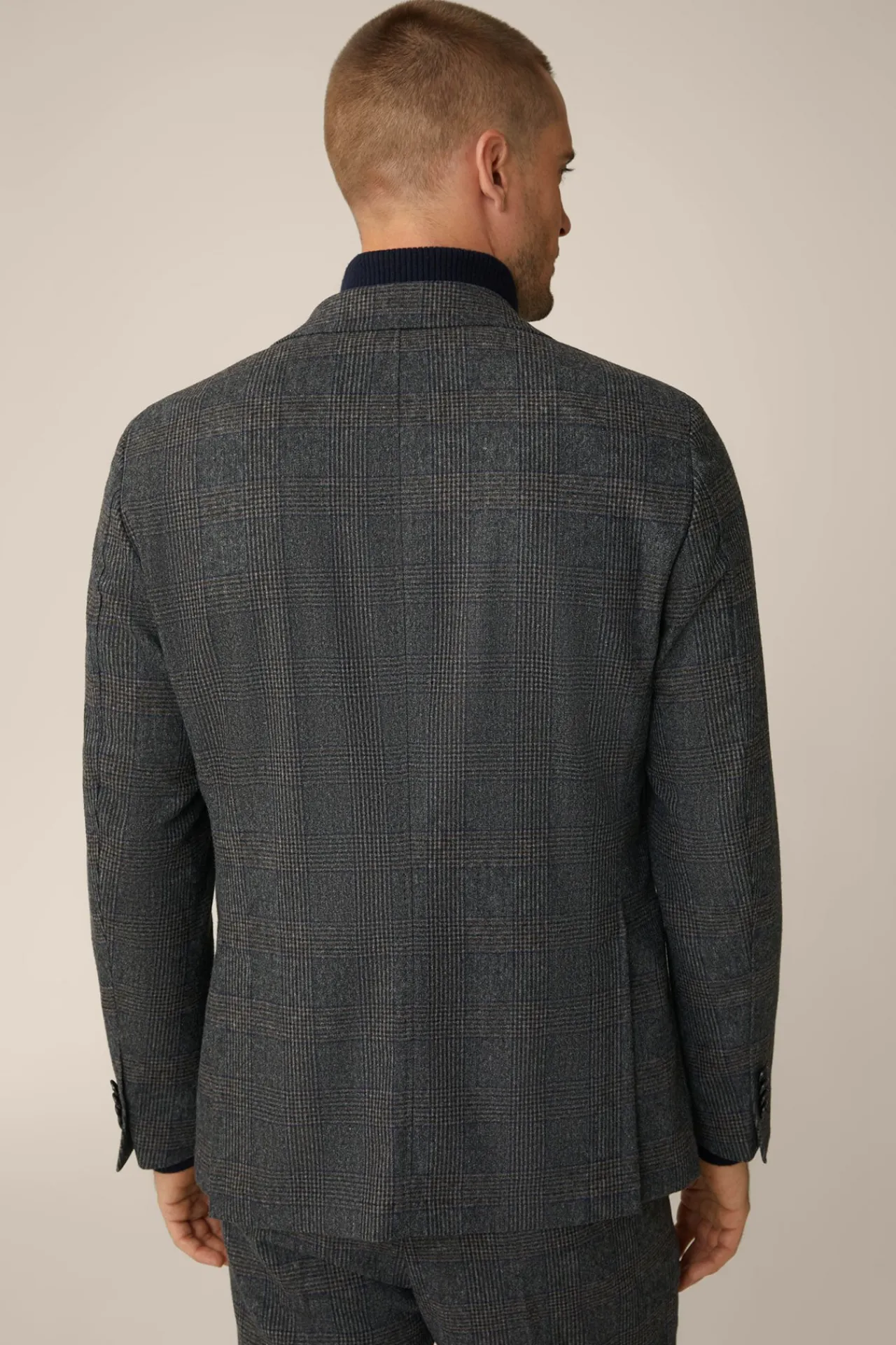 Wollmix-Baukasten-Sakko Giro In Anthrazit-Blau Check*Windsor Clearance