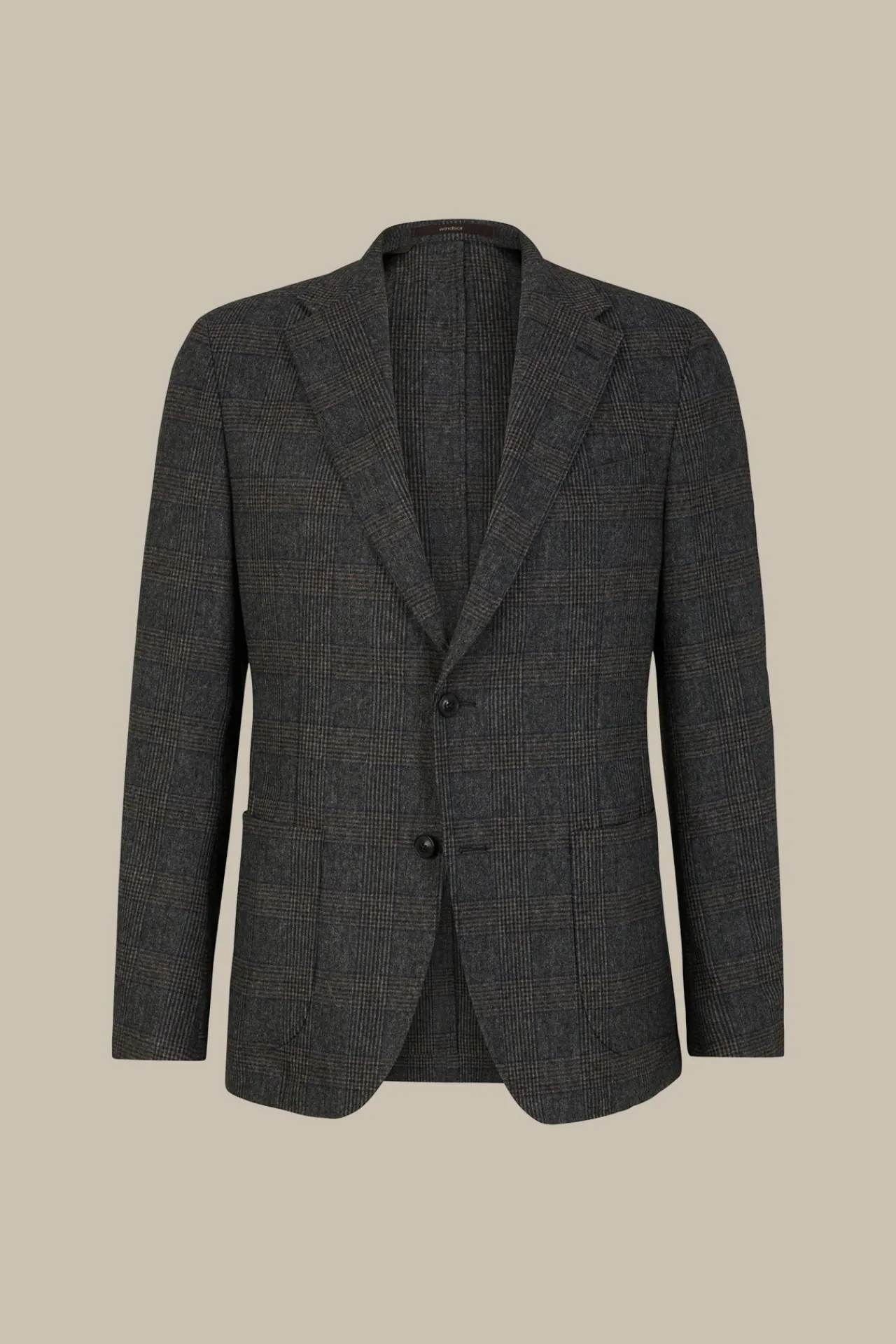Wollmix-Baukasten-Sakko Giro In Anthrazit-Blau Check*Windsor Clearance