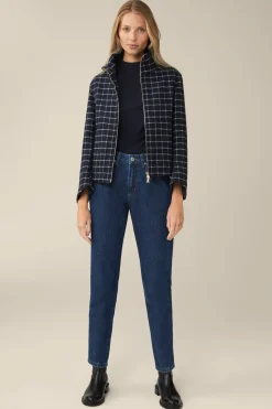 Wollmix-Cape-Jacke In Navy-Weiss Kariert*Windsor Discount