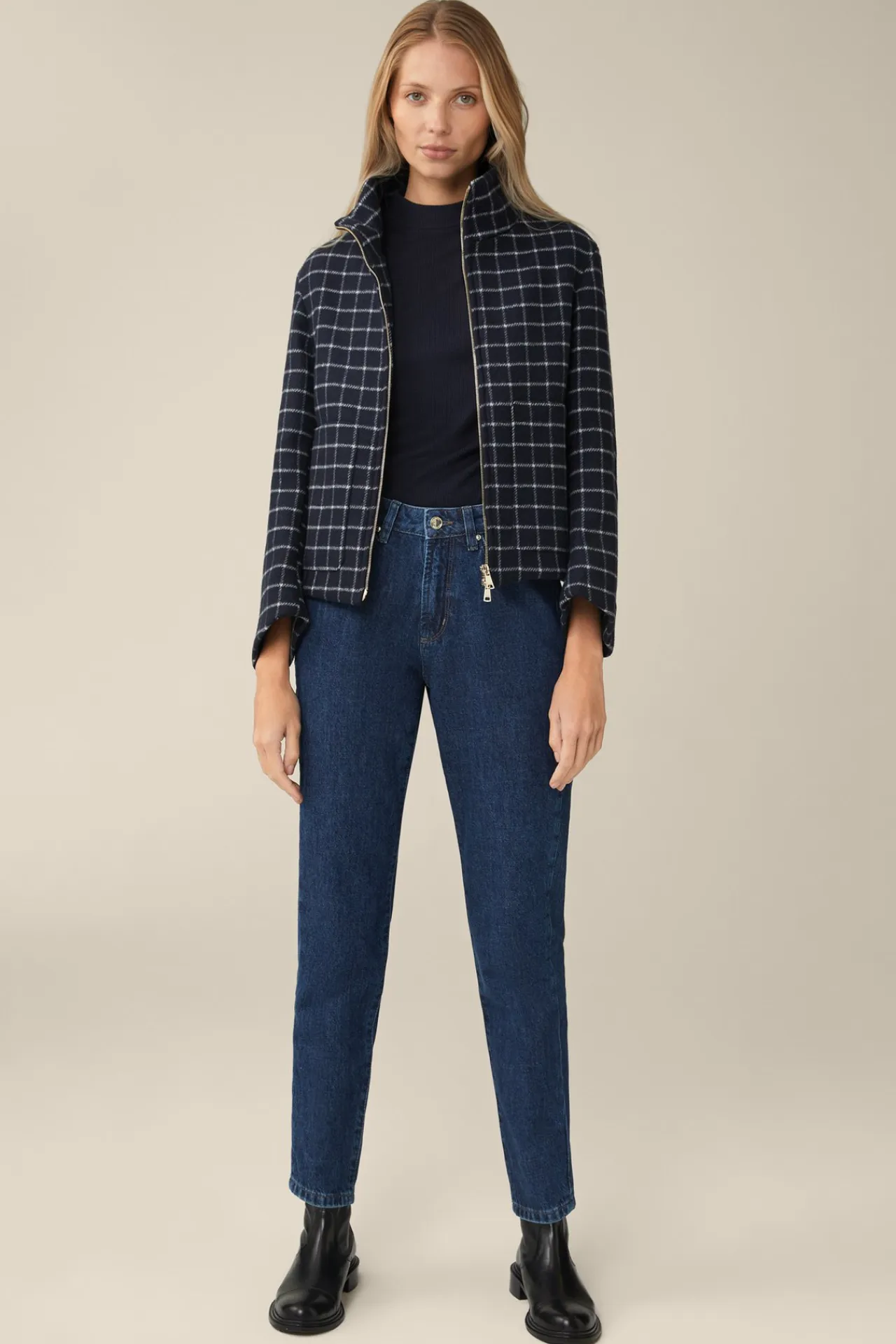 Wollmix-Cape-Jacke In Navy-Weiss Kariert*Windsor Discount