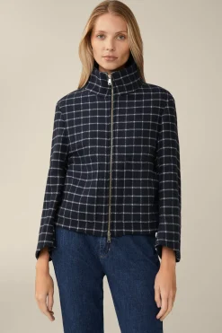 Wollmix-Cape-Jacke In Navy-Weiss Kariert*Windsor Discount