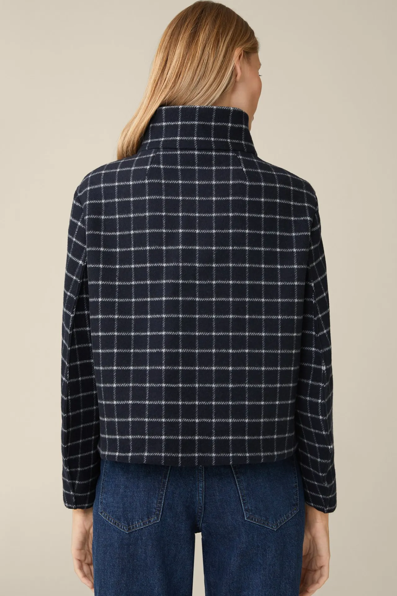 Wollmix-Cape-Jacke In Navy-Weiss Kariert*Windsor Discount