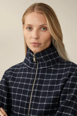 Wollmix-Cape-Jacke In Navy-Weiss Kariert*Windsor Discount