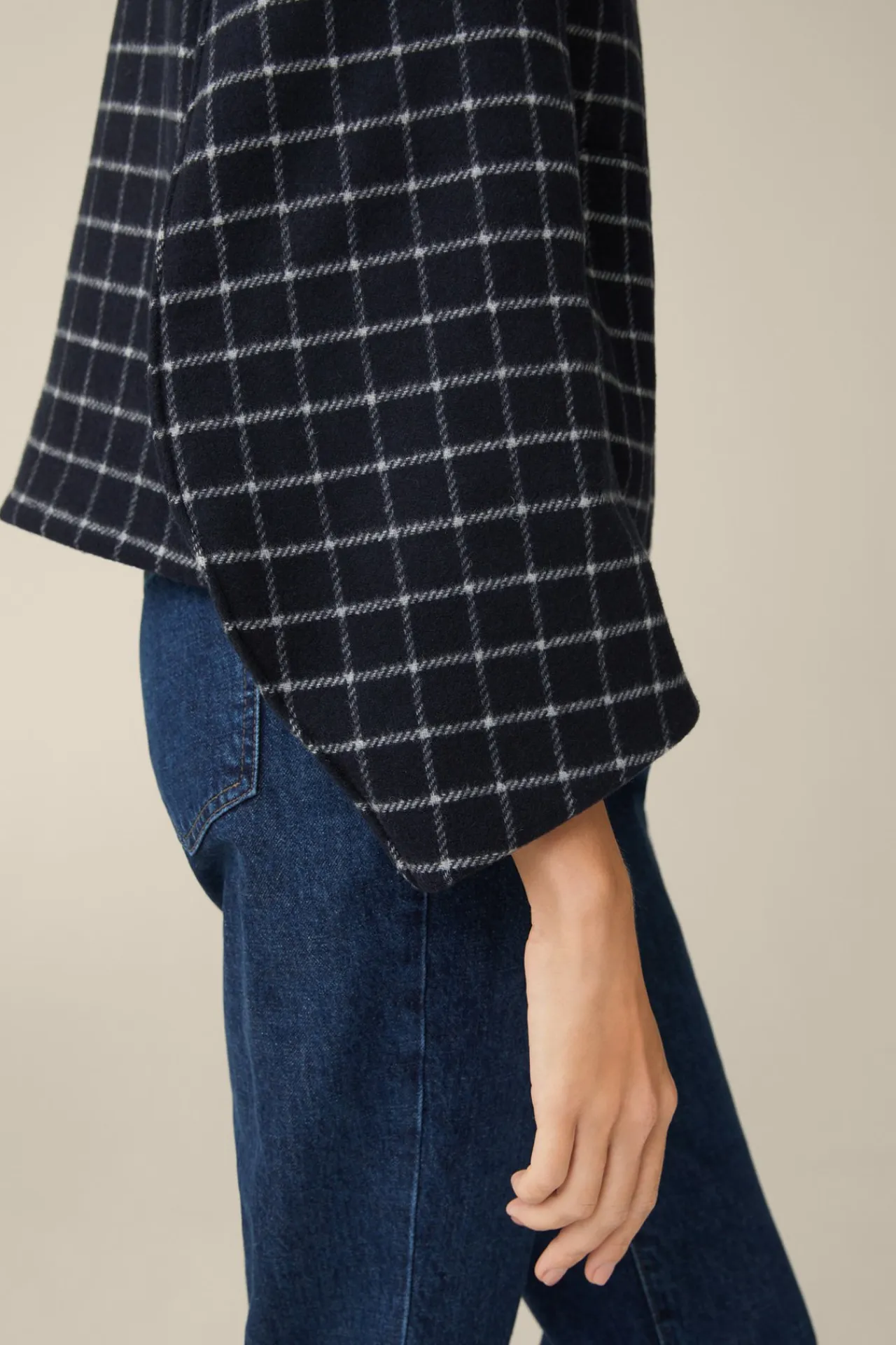 Wollmix-Cape-Jacke In Navy-Weiss Kariert*Windsor Discount