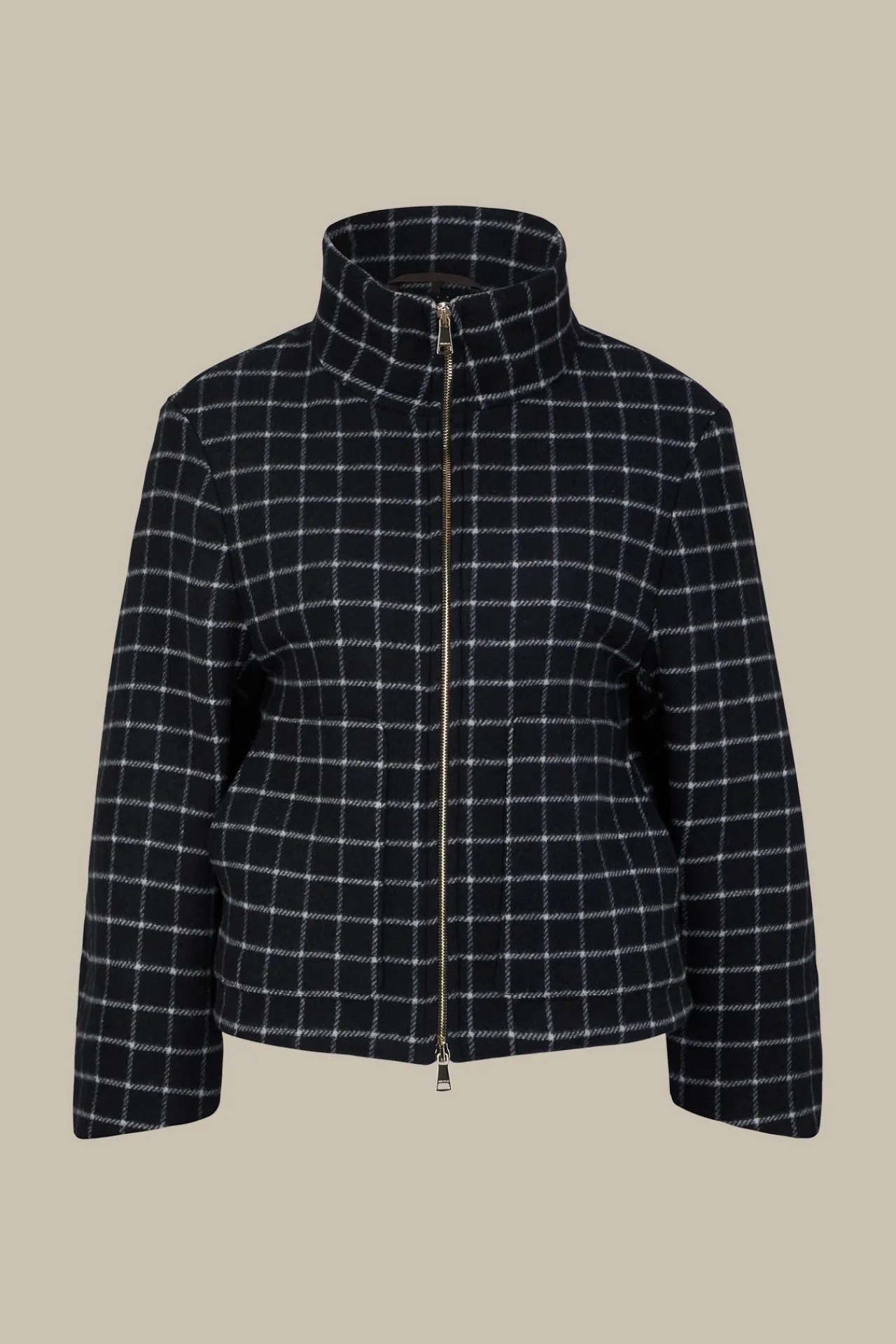 Wollmix-Cape-Jacke In Navy-Weiss Kariert*Windsor Discount