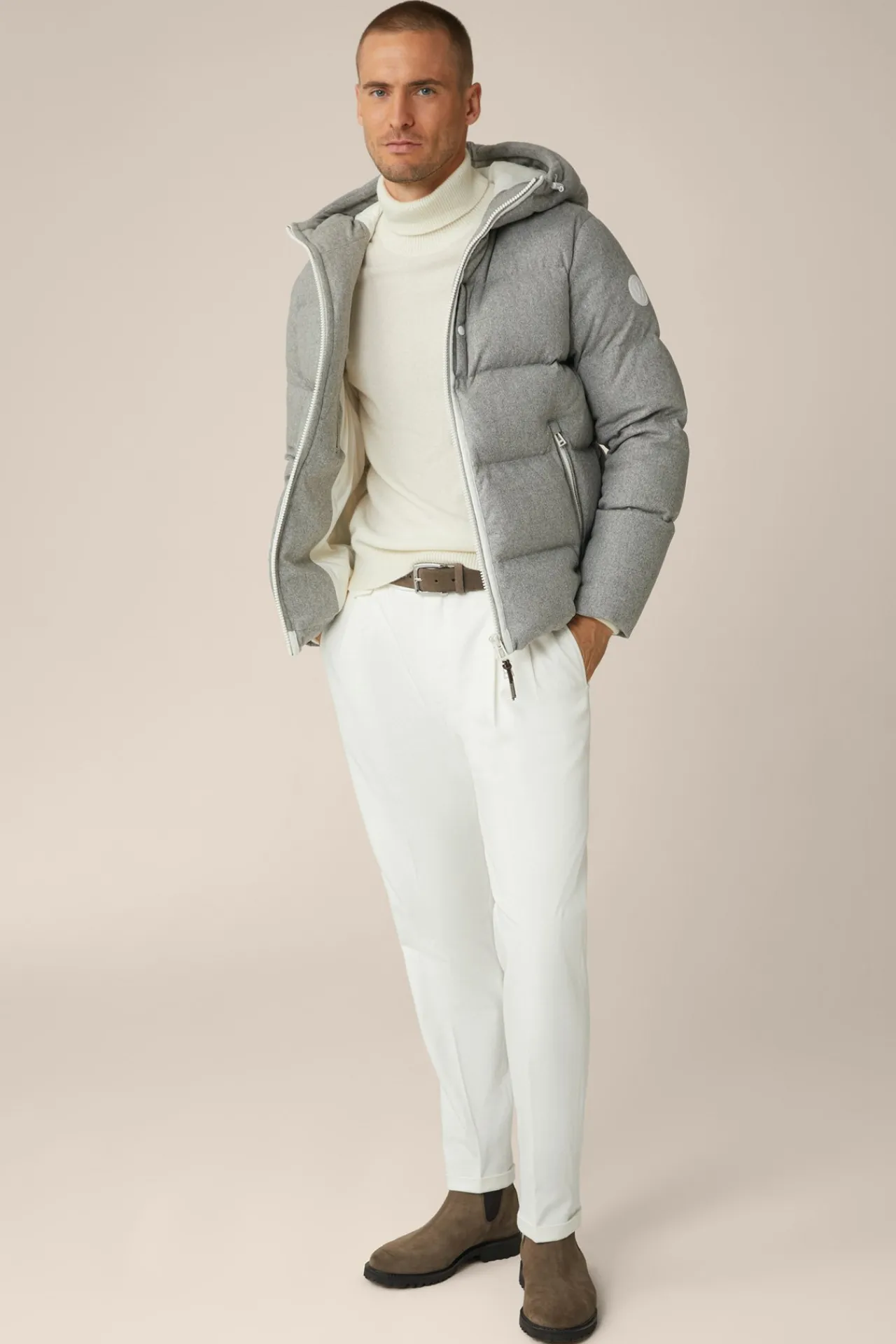 Wollmix-Cashmere-Daunen-Jacke Glorenza Gesteppt In Grau-Beige Meliert*Windsor Clearance