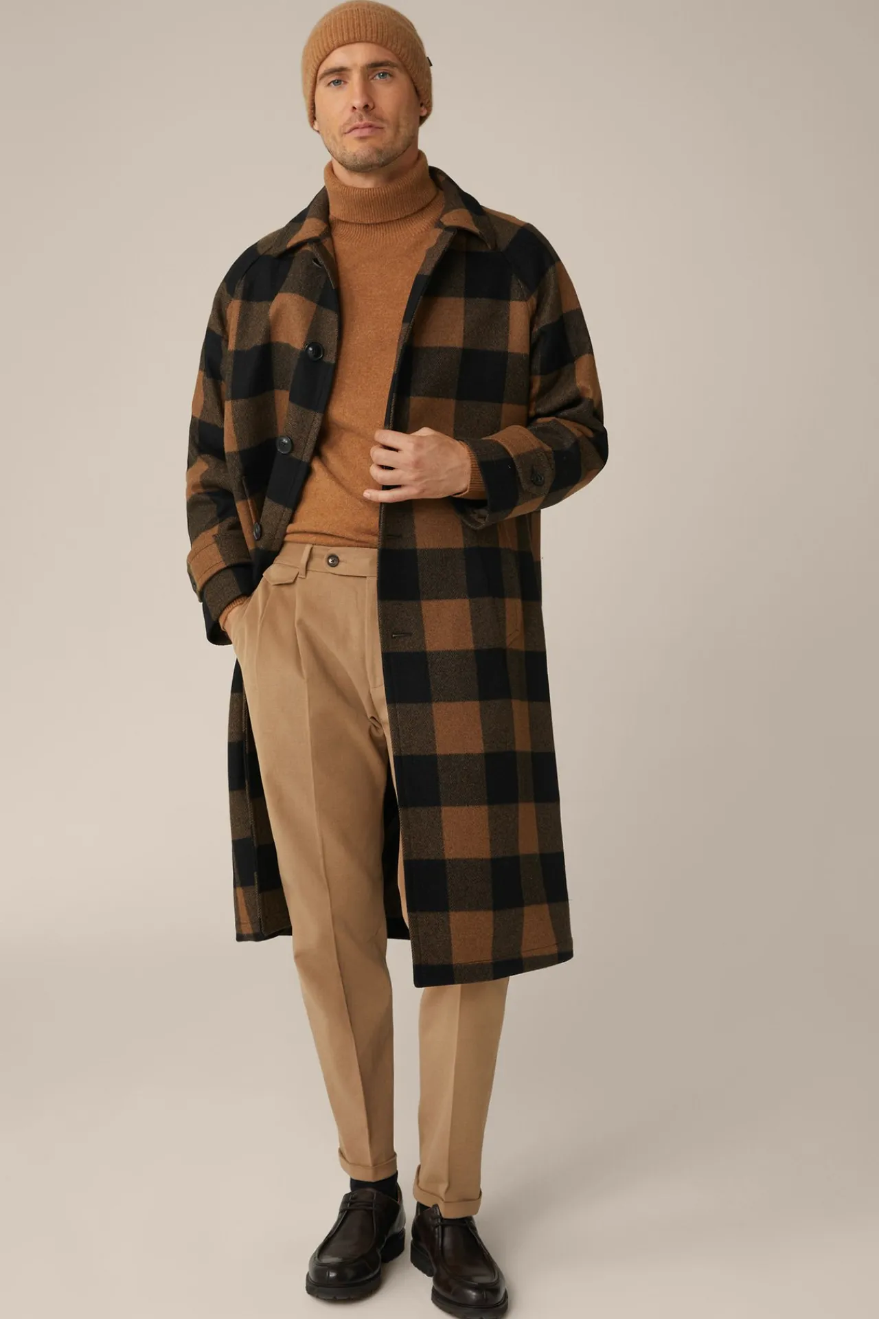 Wollmix-Mantel Rossano Mit Hemdkragen In Schwarz-Braun Check*Windsor Hot