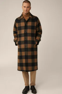 Wollmix-Mantel Rossano Mit Hemdkragen In Schwarz-Braun Check*Windsor Hot