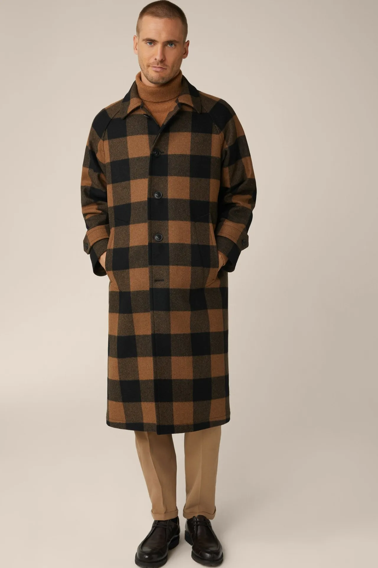 Wollmix-Mantel Rossano Mit Hemdkragen In Schwarz-Braun Check*Windsor Hot