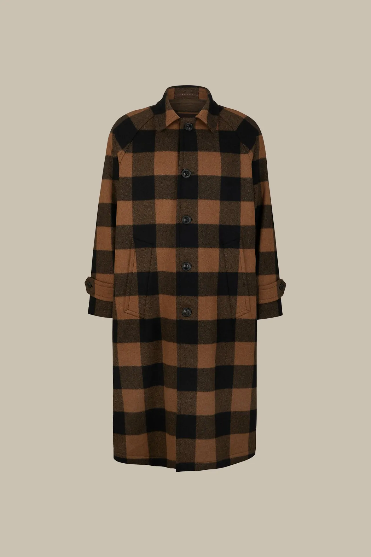 Wollmix-Mantel Rossano Mit Hemdkragen In Schwarz-Braun Check*Windsor Hot