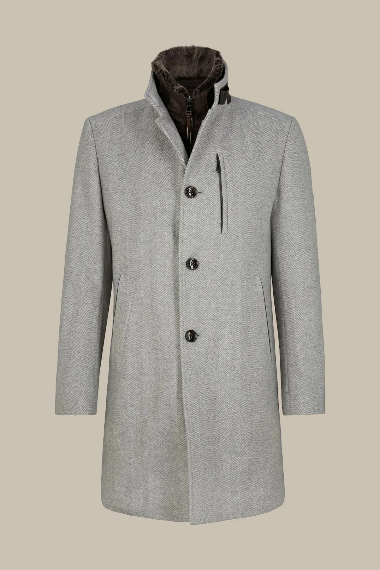 Wollmix-Stehkragen-Mantel Rivano Mit Lammfellkragen Und Fischgrat In*Windsor Outlet